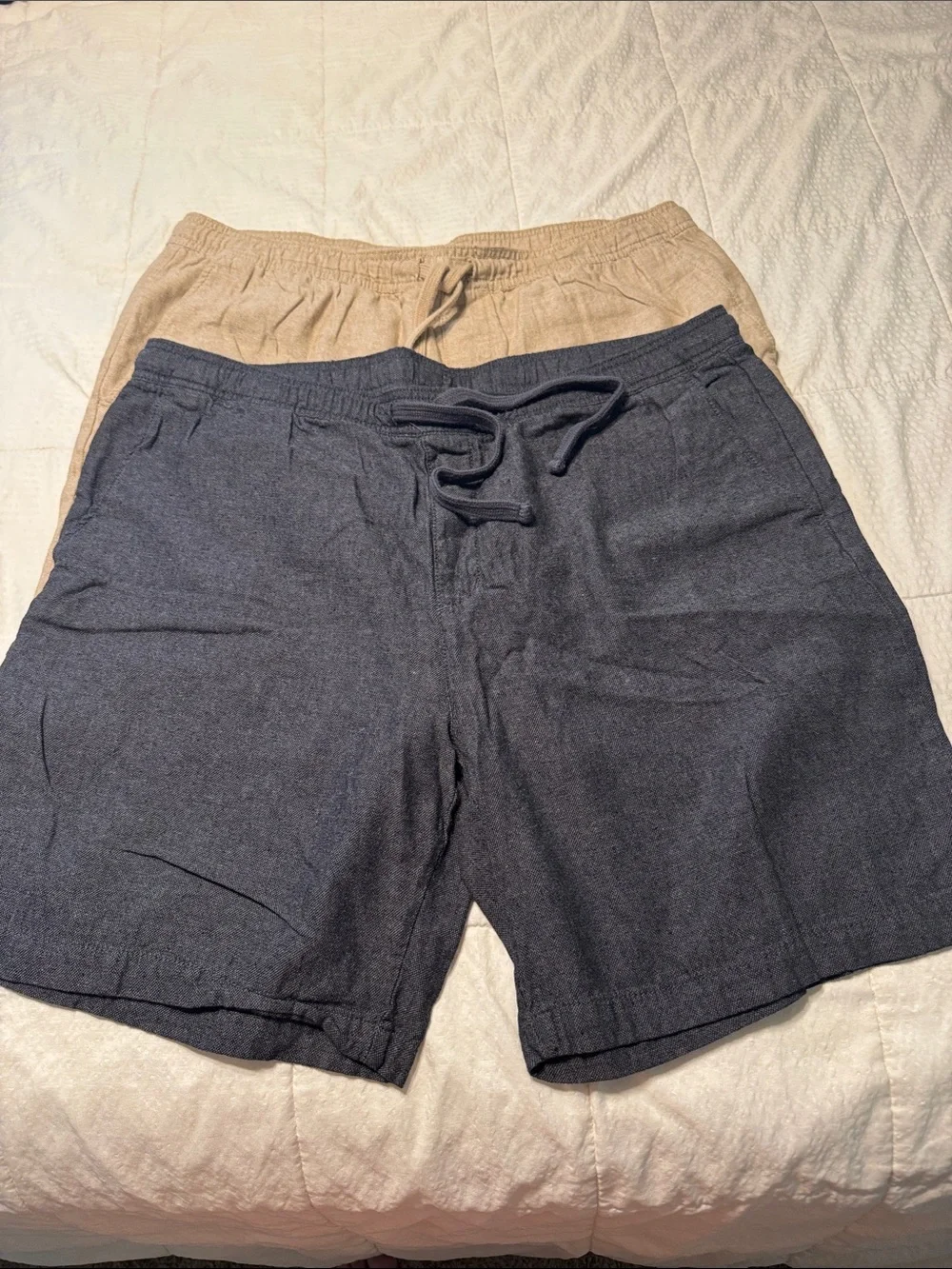 Banana Republic Men's Knit Drawstring Shorts - Navy and Tan. Two pair.